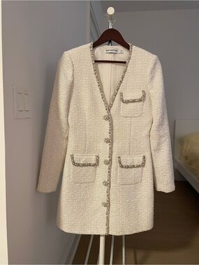 Self-Portrait Cream Bouclé Mini Dress